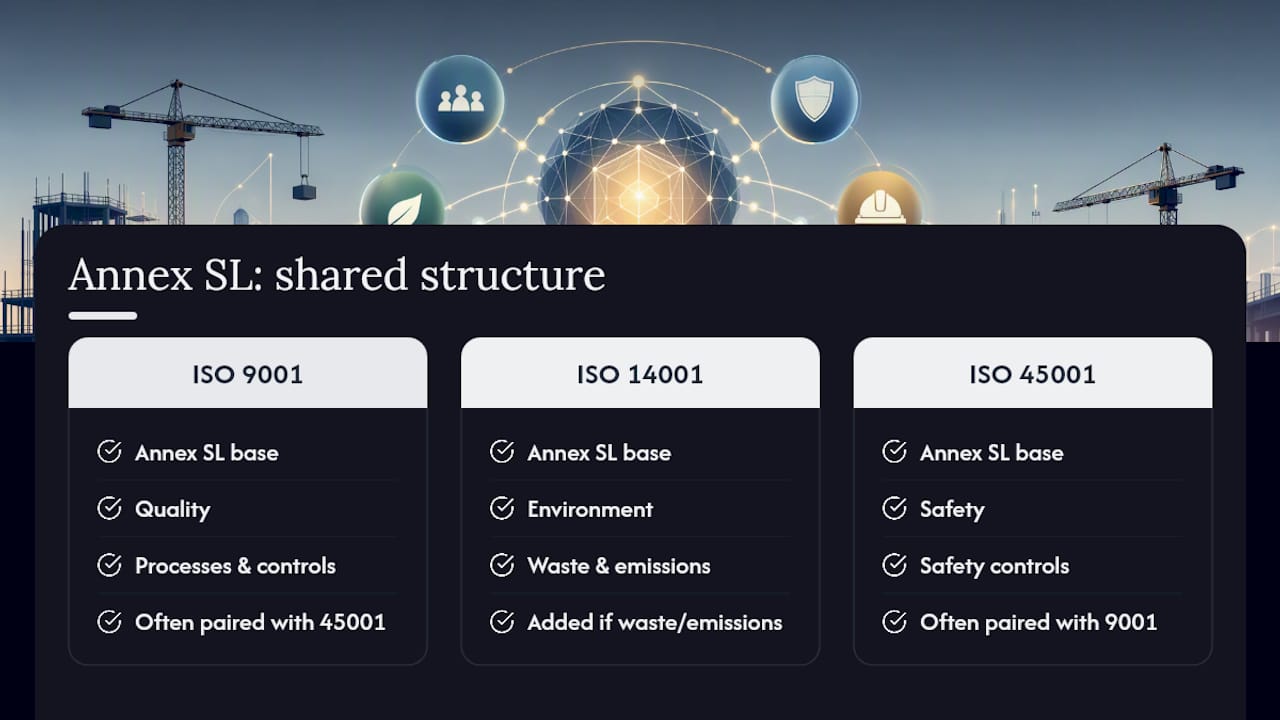 Shared Annex SL structure across three ISO standards