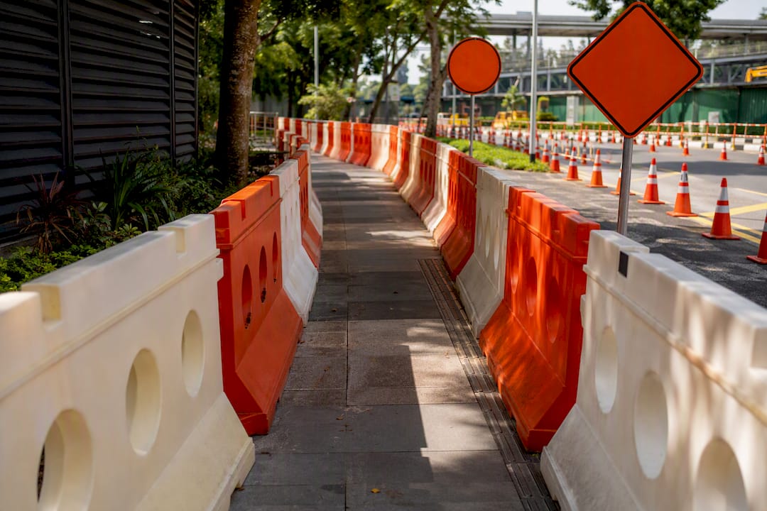 Pedestrian diversion beside controlled road works