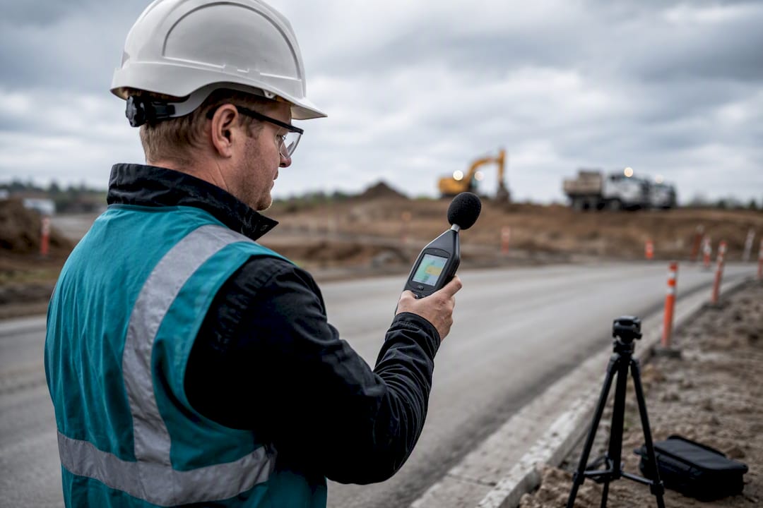 Officer measuring construction noise level