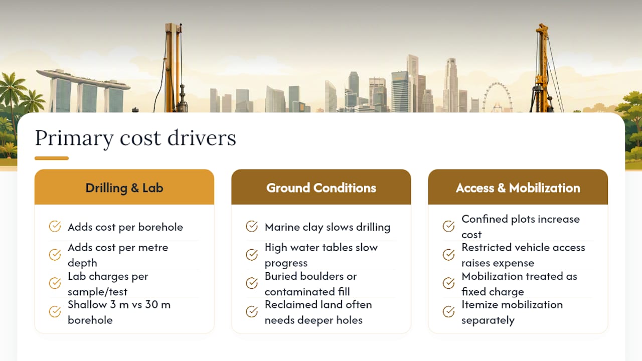 Three main soil investigation cost drivers