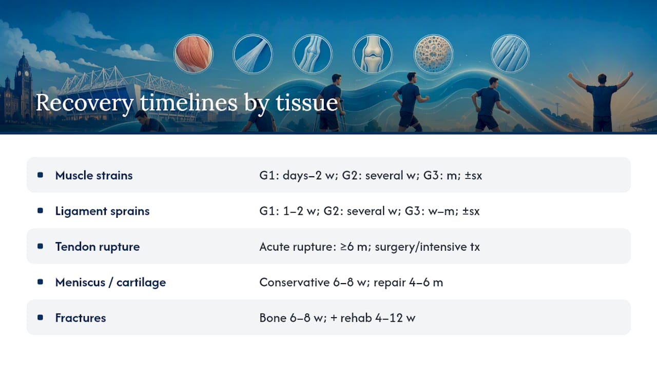 Sports injury recovery timeline by tissue