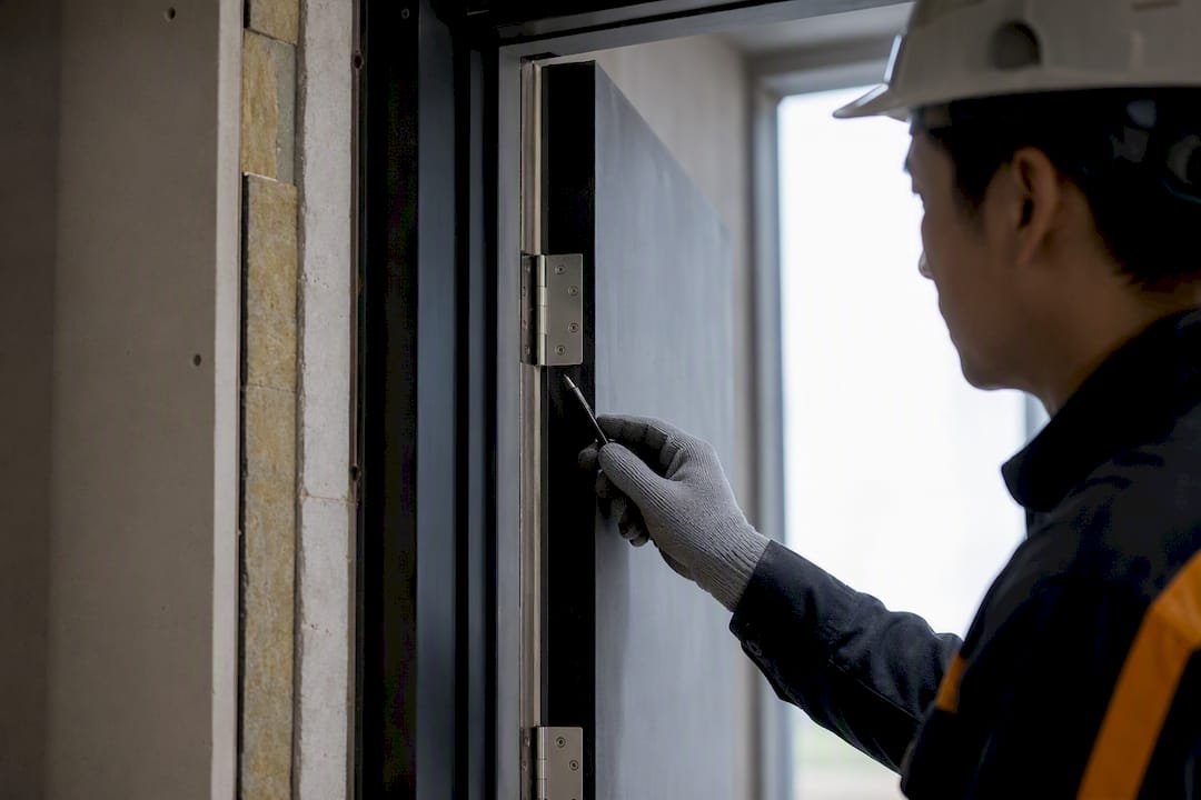 Intumescent seal at fire-rated door frame