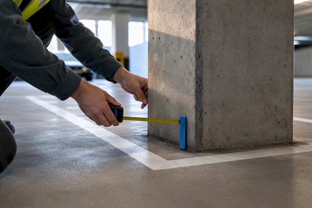 Column projecting into marked parking stall
