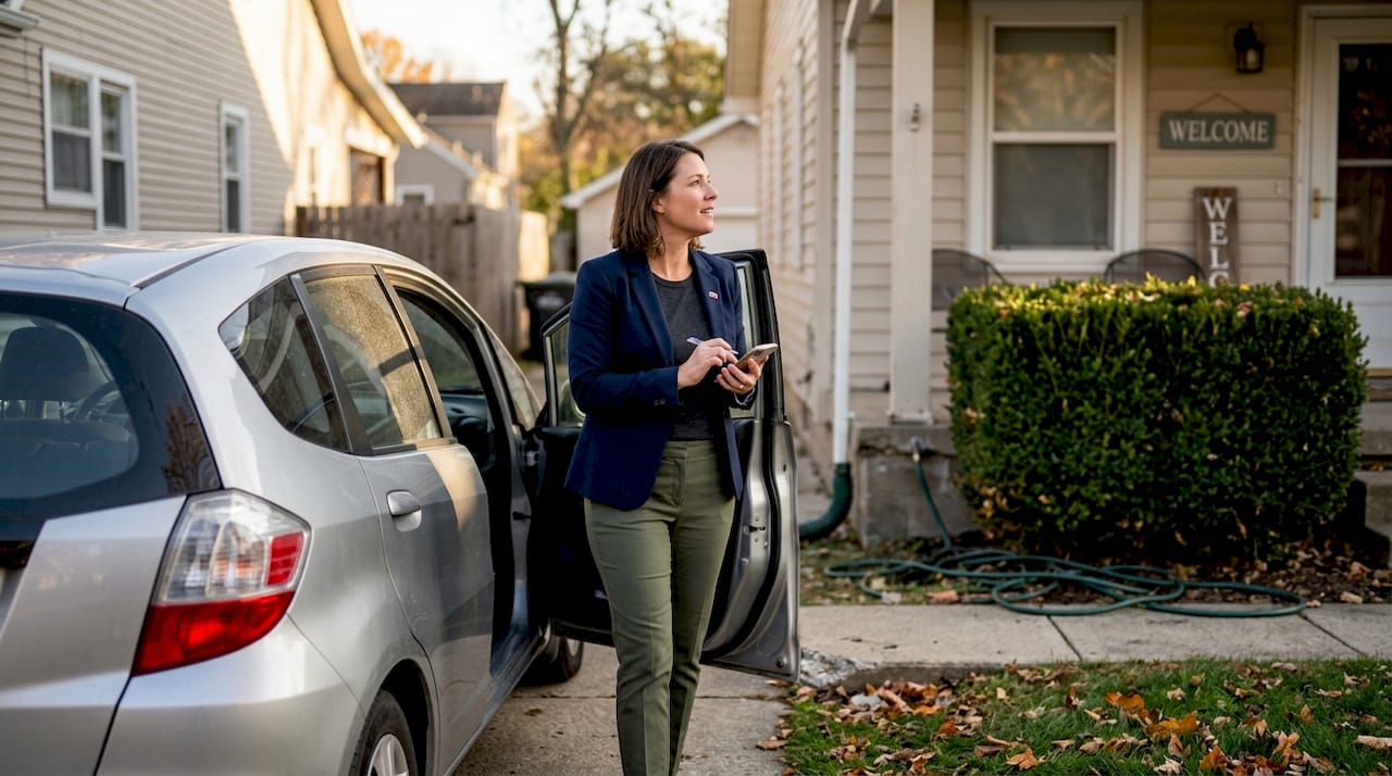 Agent inspects curb appeal of client’s home