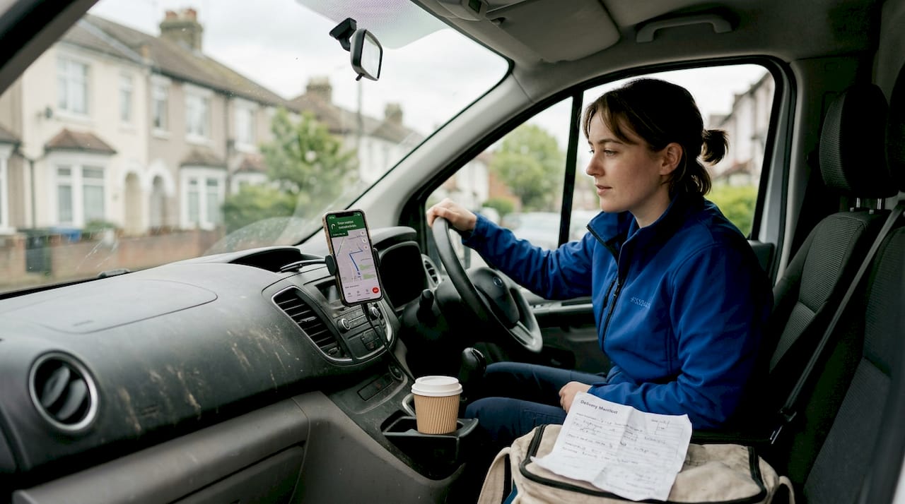 Driver using GPS to track delivery route