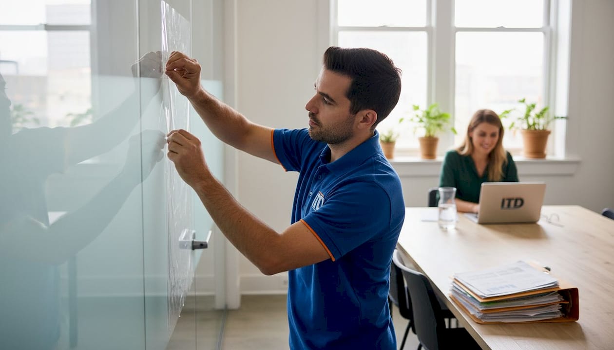 Installation de films adhésifs pour préserver l’intimité dans un espace de travail partagé