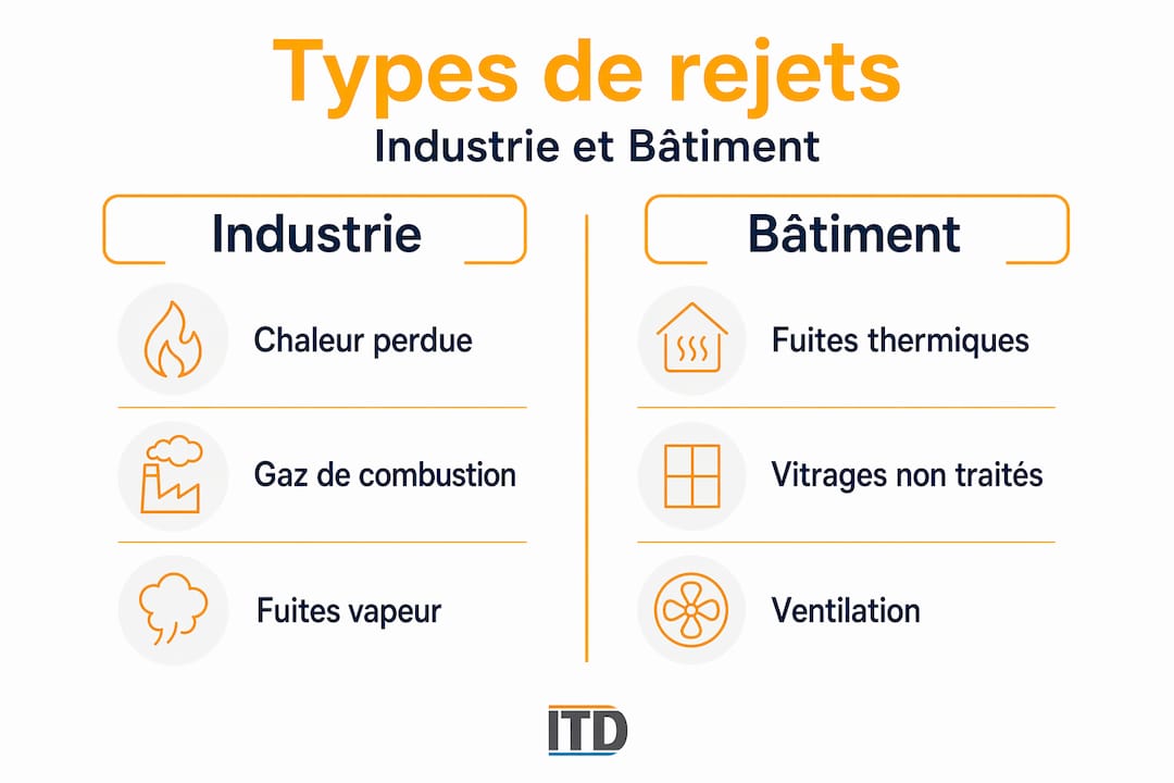 Infographie : panorama des sources de pertes énergétiques dans l’industrie et le secteur du bâtiment