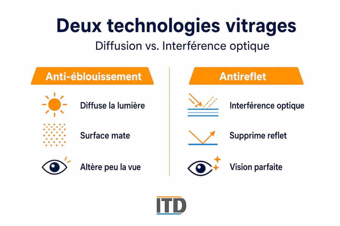 Infographie : film anti-éblouissement ou traitement antireflet, quelles différences ?