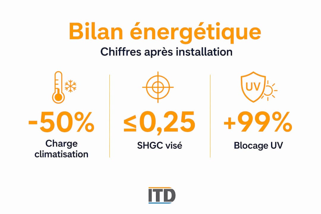 Visuel récapitulatif de la performance énergétique du film réfléchissant