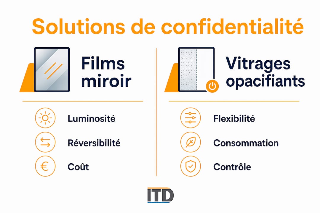 Infographie : panorama des différentes solutions pour préserver la confidentialité grâce au vitrage