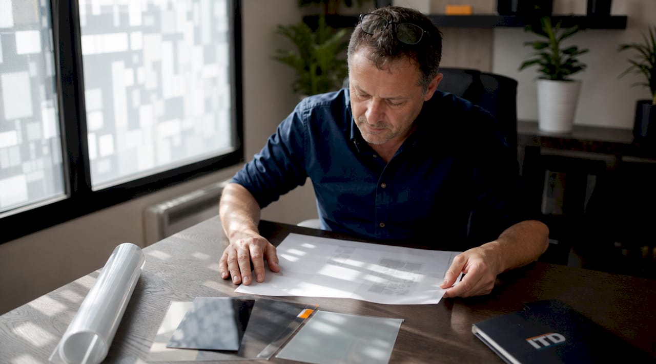 Un technicien en train d’examiner les dossiers d’homologation des films