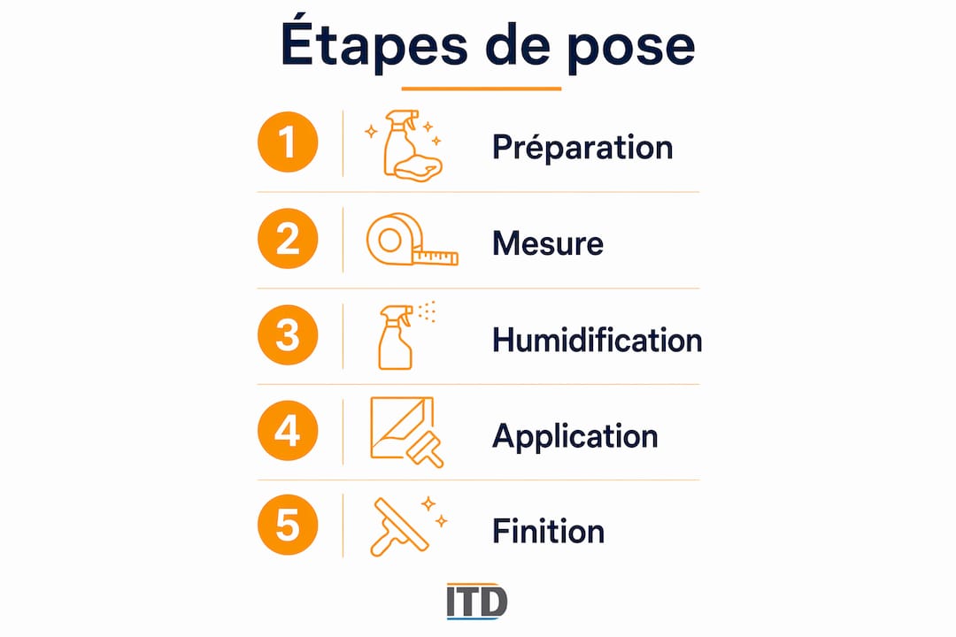 Schéma détaillé des différentes étapes pour appliquer un film réfléchissant sur vos surfaces