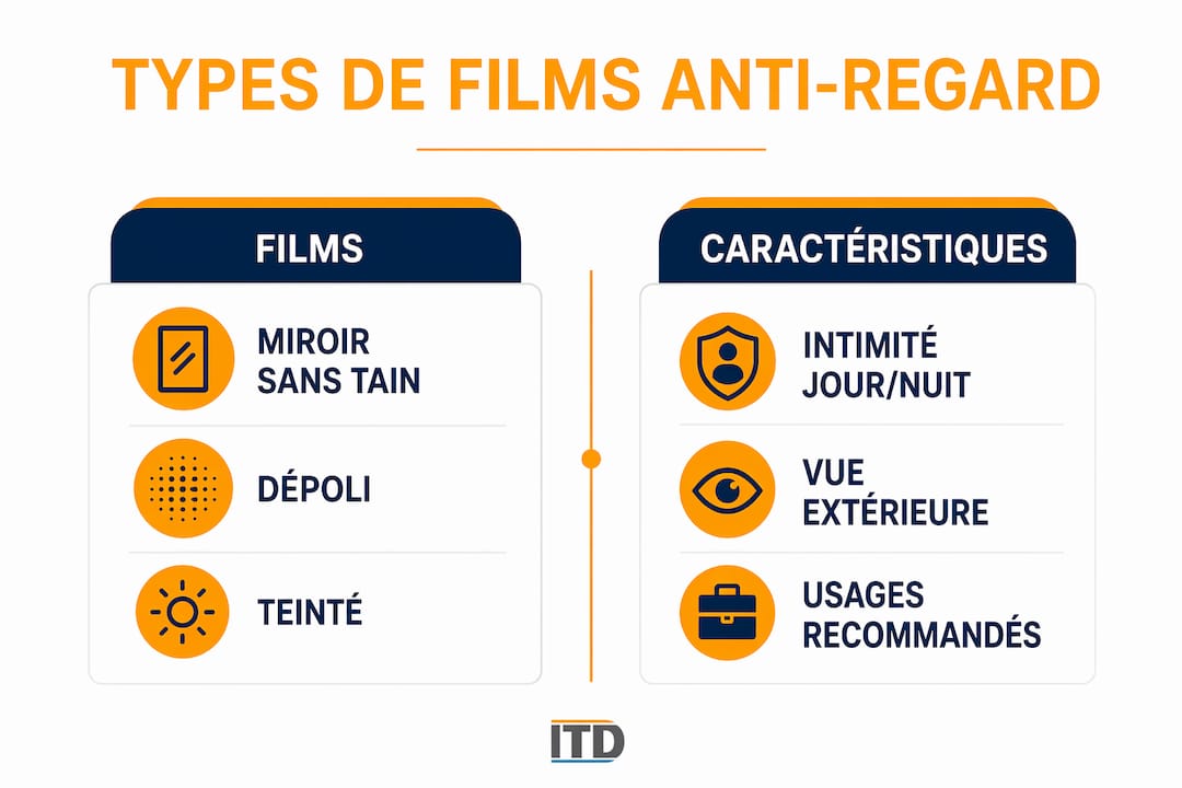 Tableau comparatif des différents types de films occultants et de leurs principales caractéristiques