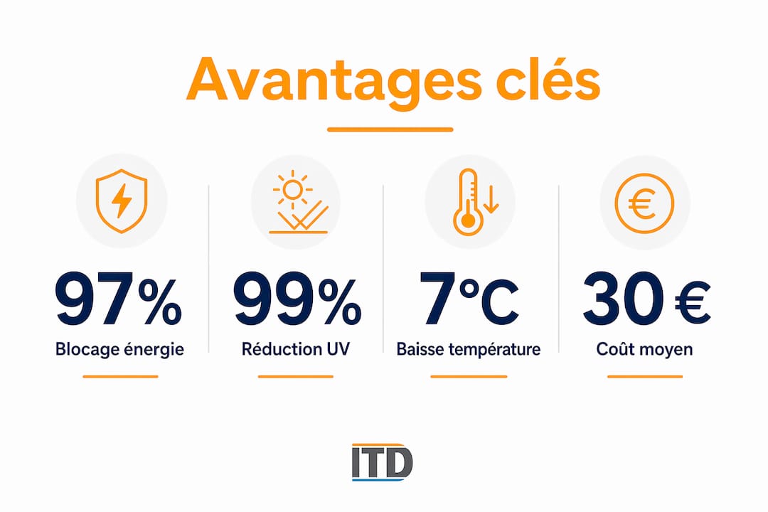 Découvrez en un coup d’œil les principaux atouts du film solaire grâce à cette infographie.