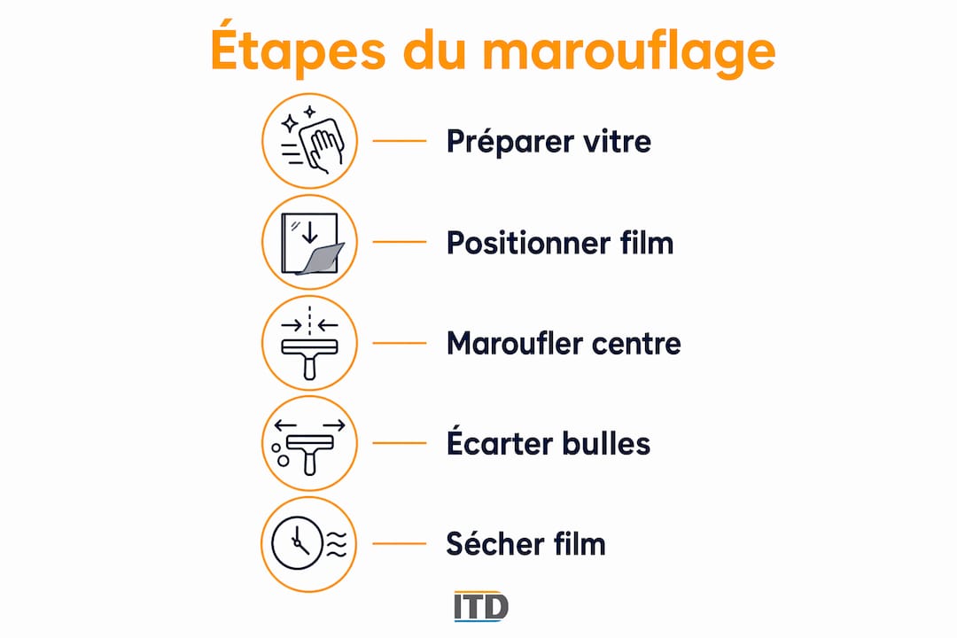 Infographie : les différentes étapes pour poser un film sur vitrage