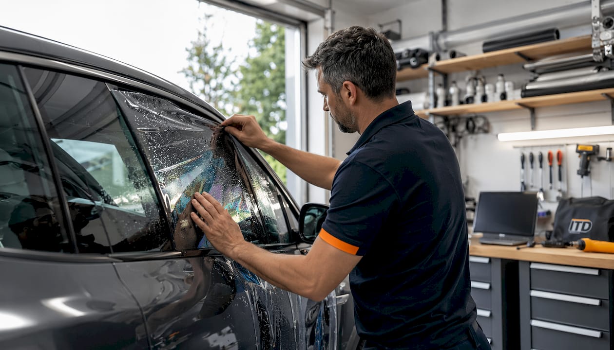 Pose de film solaire sur les vitres de voiture