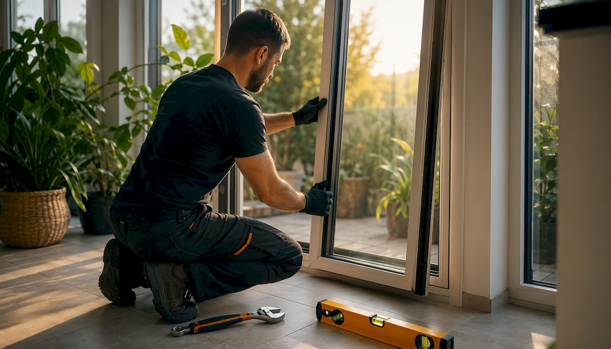 Un professionnel pose des vitrages isolants pour améliorer le confort thermique du logement.