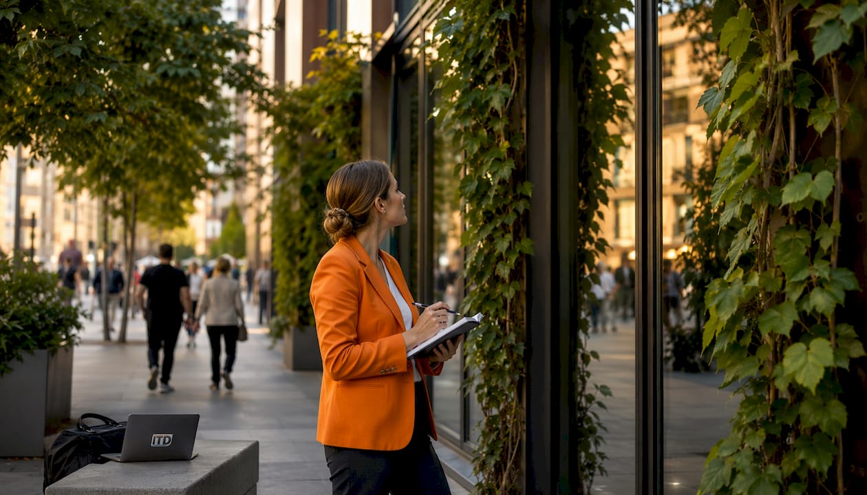 Façade urbaine : alliance du film solaire et de la végétalisation