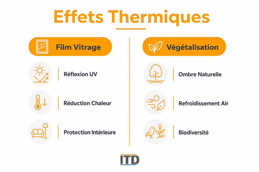 Infographie : impact thermique des films et de la végétalisation