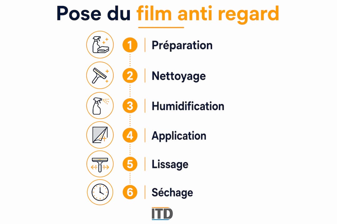 Infographie détaillant les différentes étapes pour poser un film anti-regards