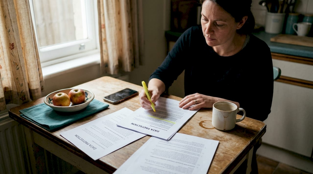 Person reviewing UK data privacy paperwork