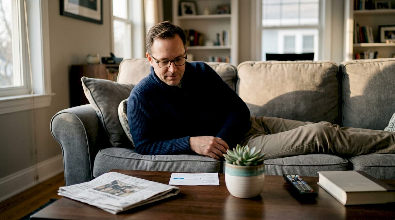 Person privately checking rapid test result at home