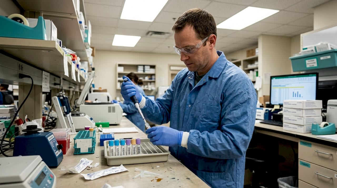 Lab technician processes STI test samples