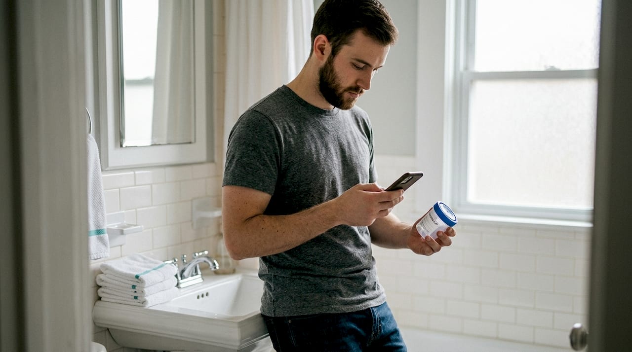 Man preparing urine sample for home test