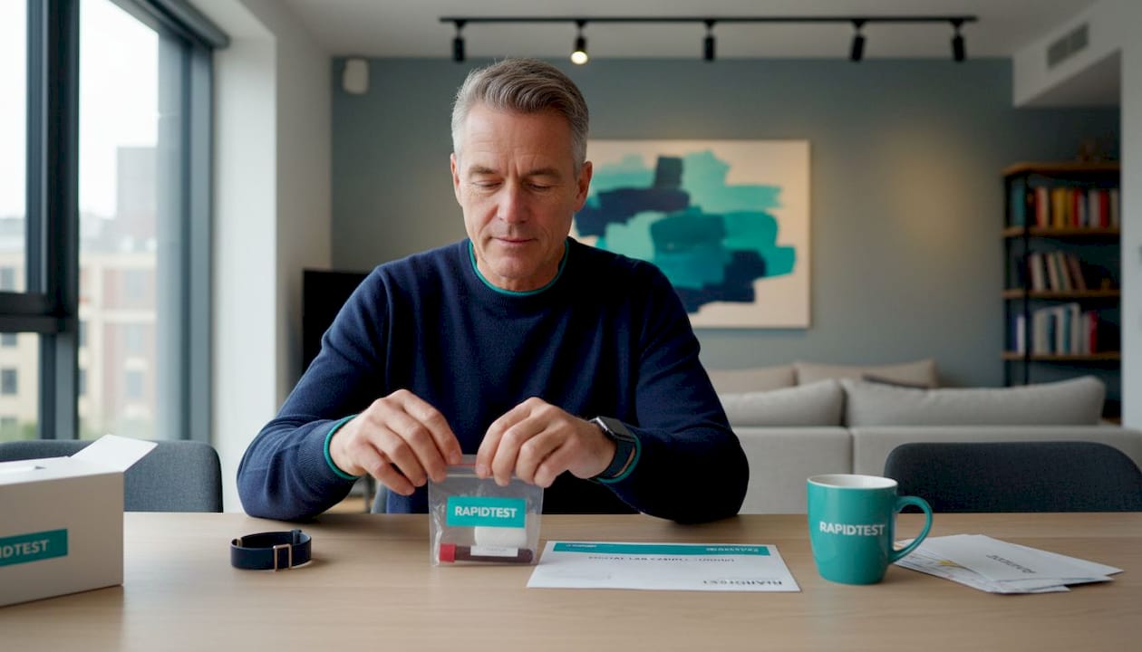 Man packing sample for postal test kit