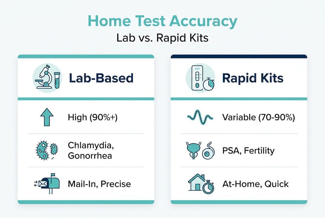 Infographic comparing home test accuracy lab versus rapid kits