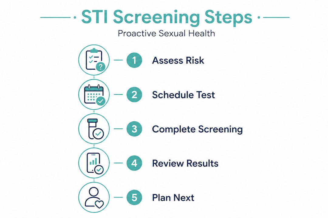 Vertical flow infographic STI screening steps