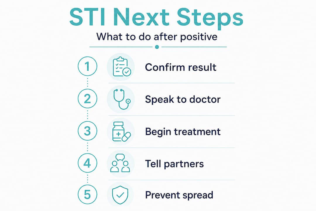 Infographic showing steps after positive STI test