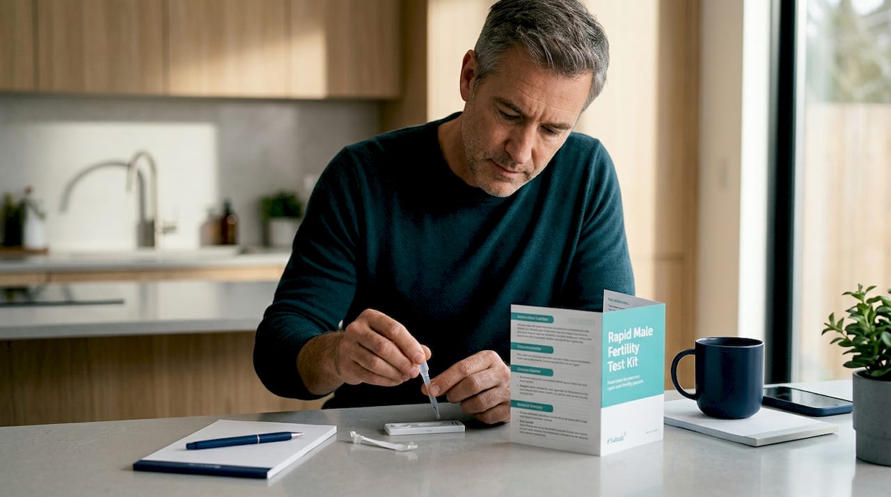Man preparing rapid fertility test kit