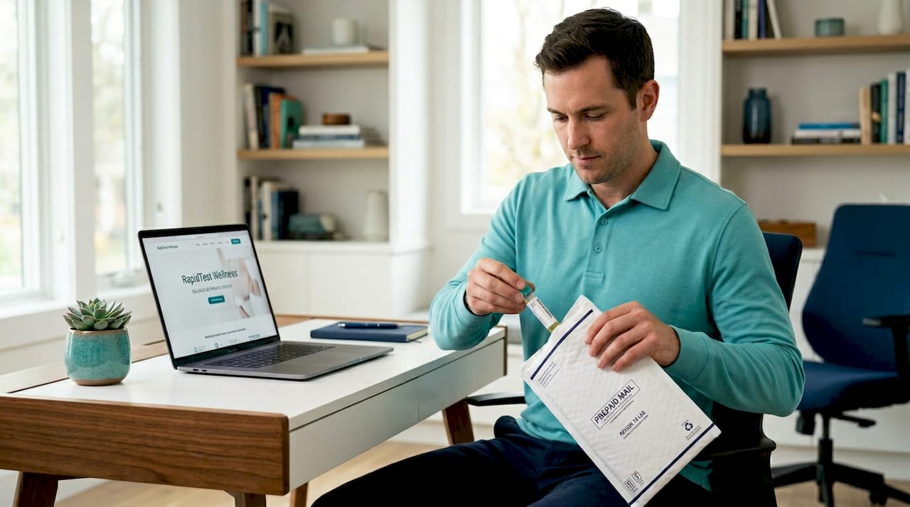 Man preparing discreet at-home STI sample kit
