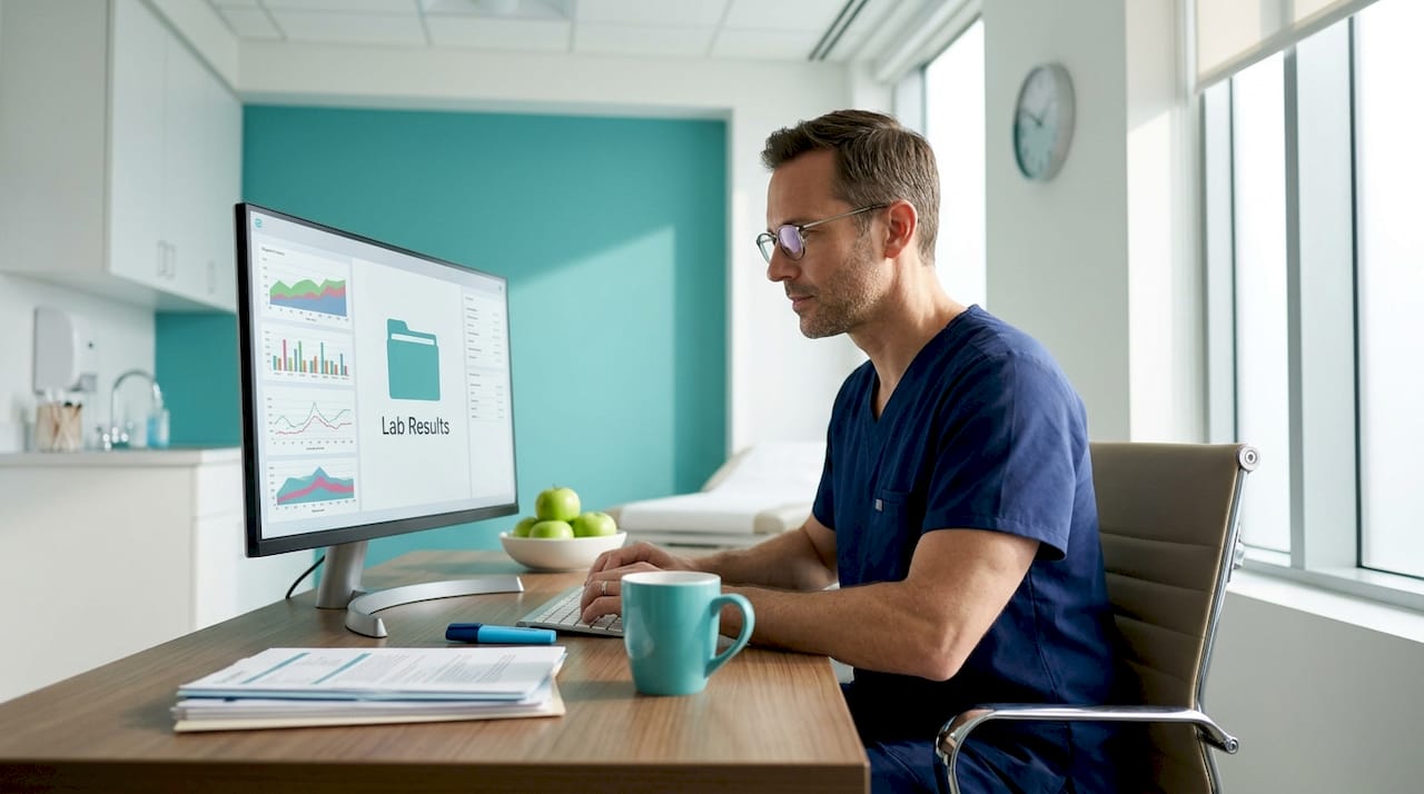 Doctor reviews digital STI lab results