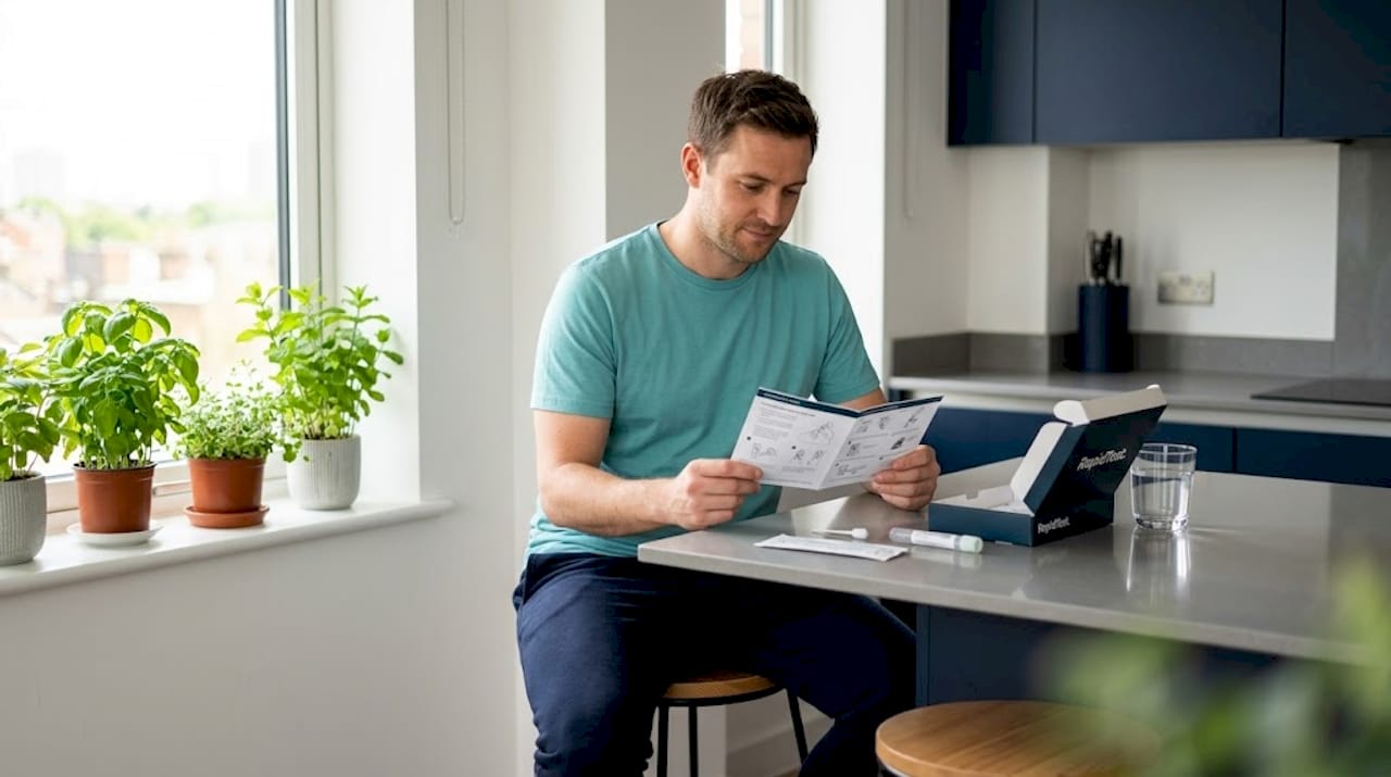 Person reading at-home STI test kit instructions