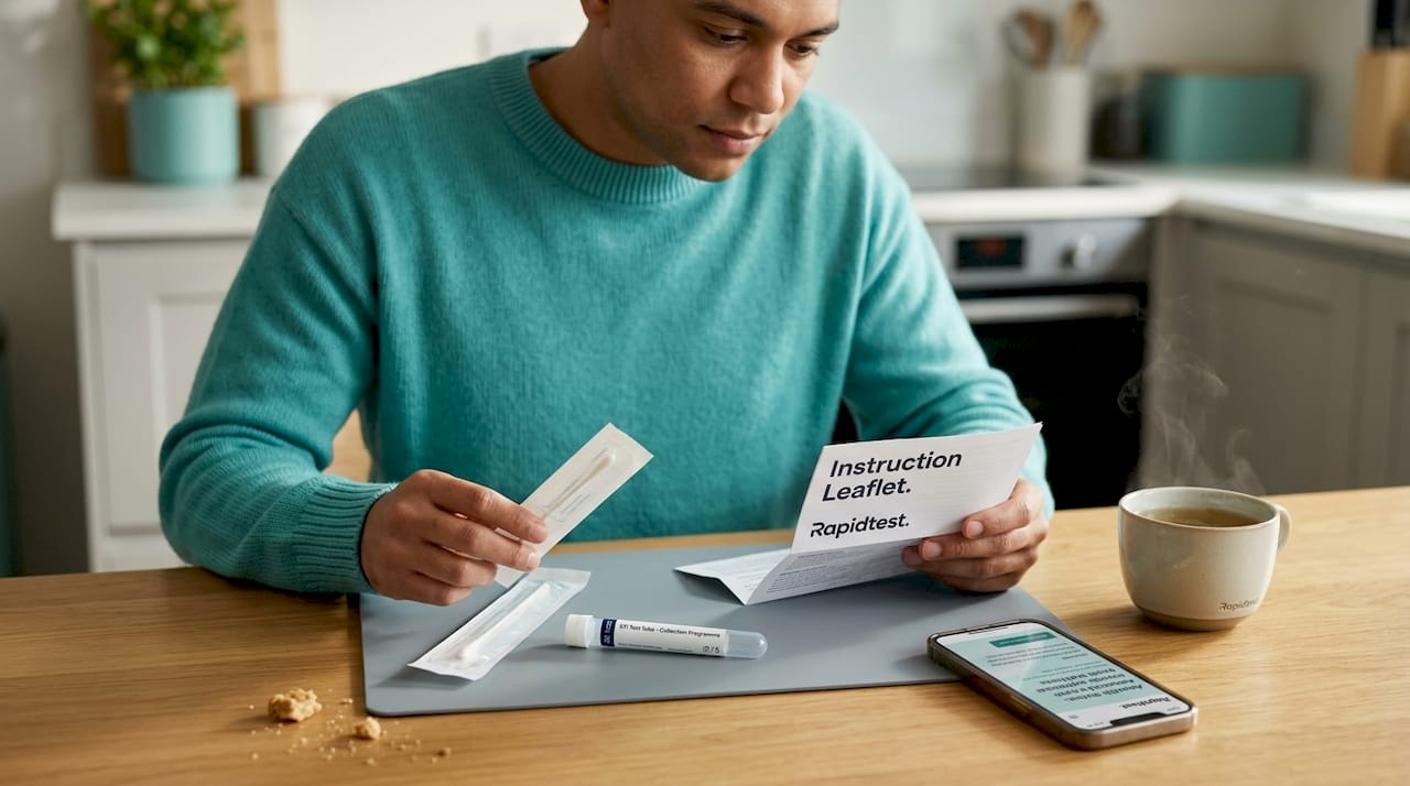 Person opening home STI test kit at kitchen table