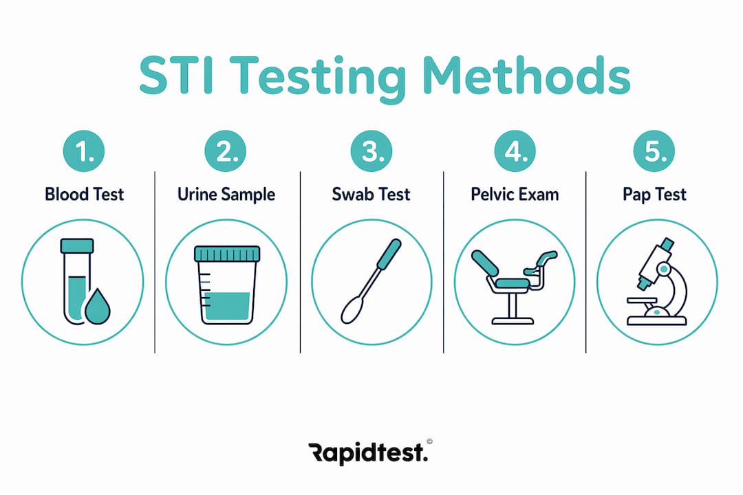 Infographic showing STI testing methods as steps