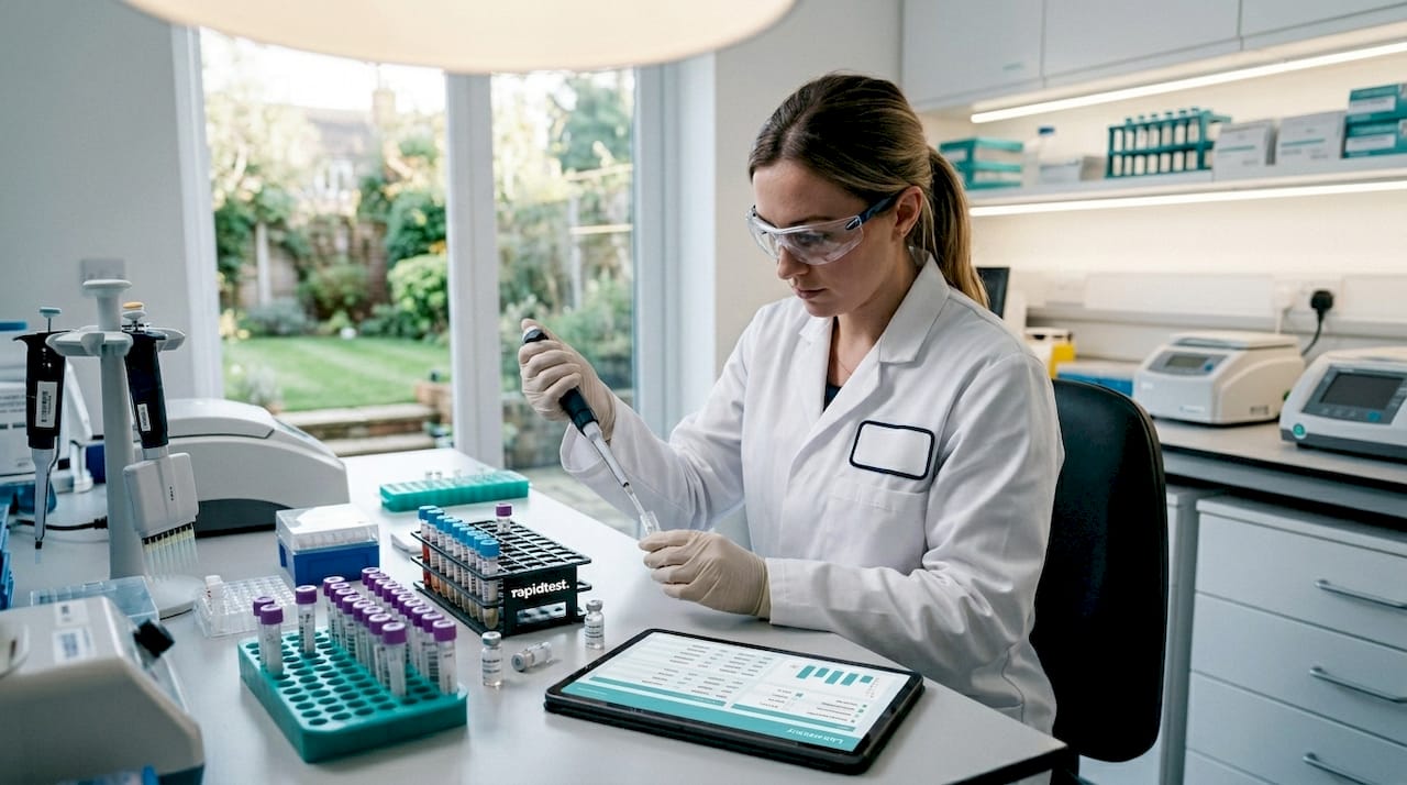 Technician processing laboratory STI test samples