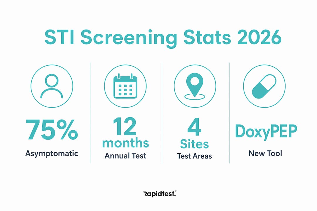 Infographic displaying key 2026 STI screening statistics