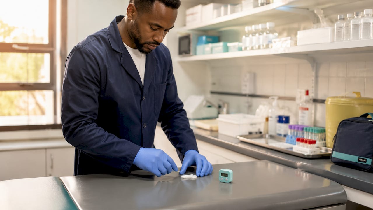 Hands preparing rapid HIV test in lab