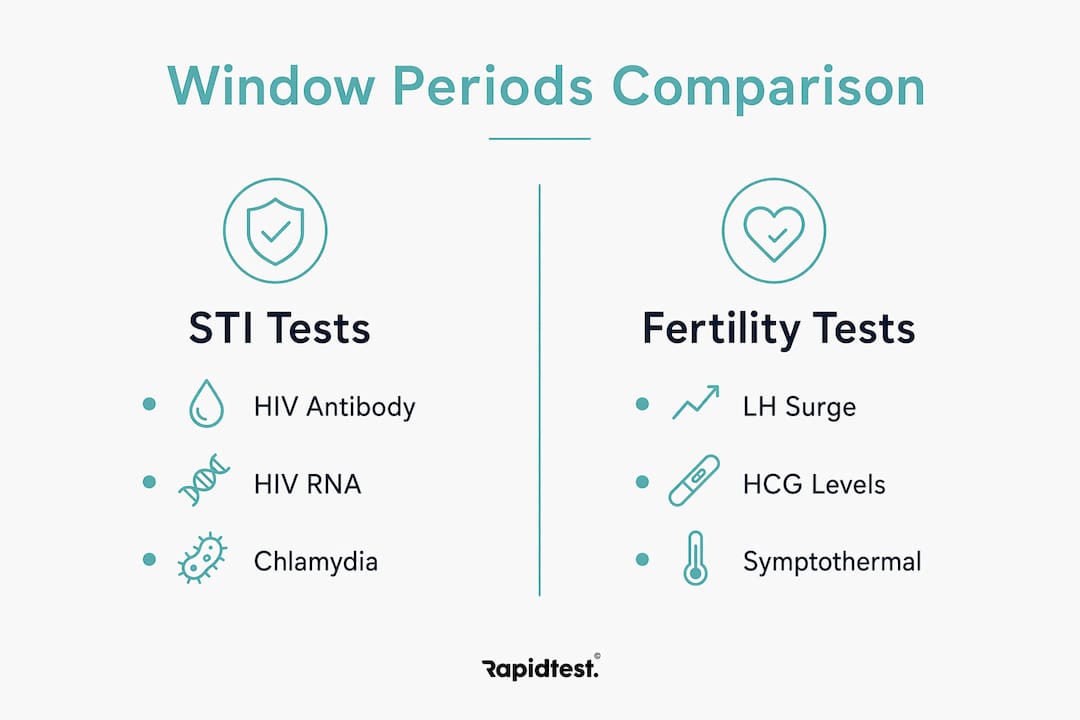 Infographic comparing window periods of STI and fertility tests
