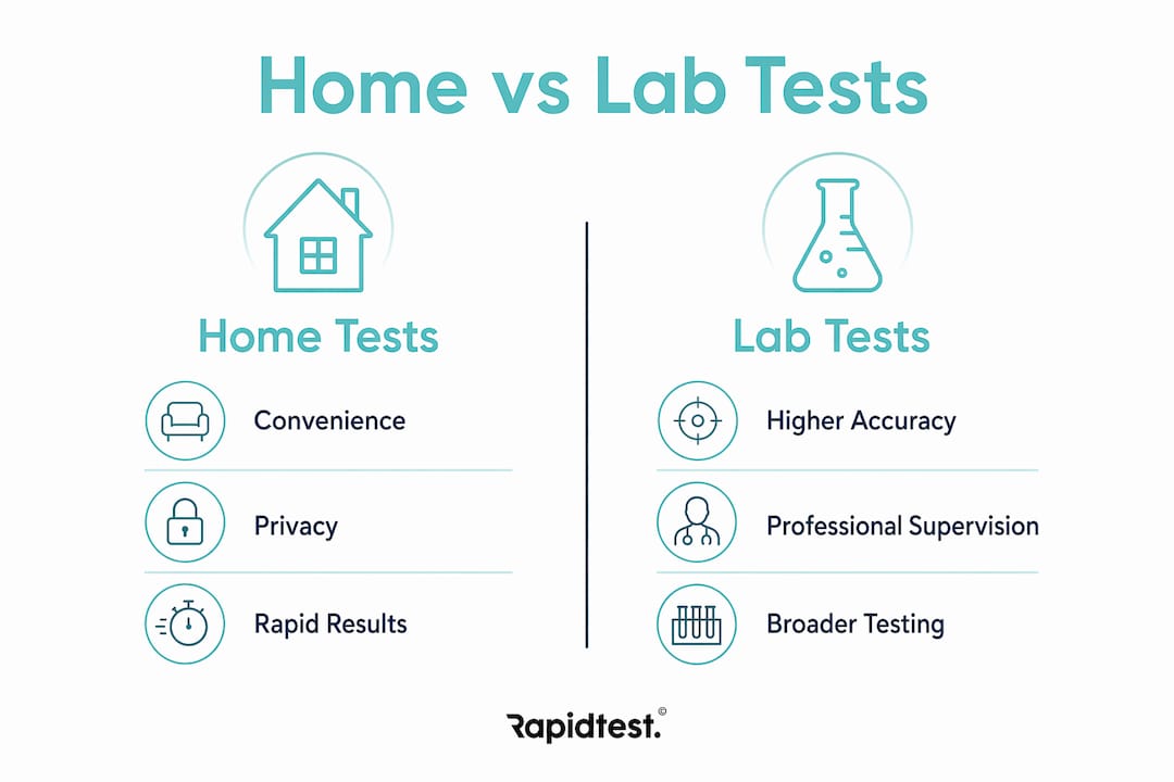 Infographic comparing home tests with lab tests