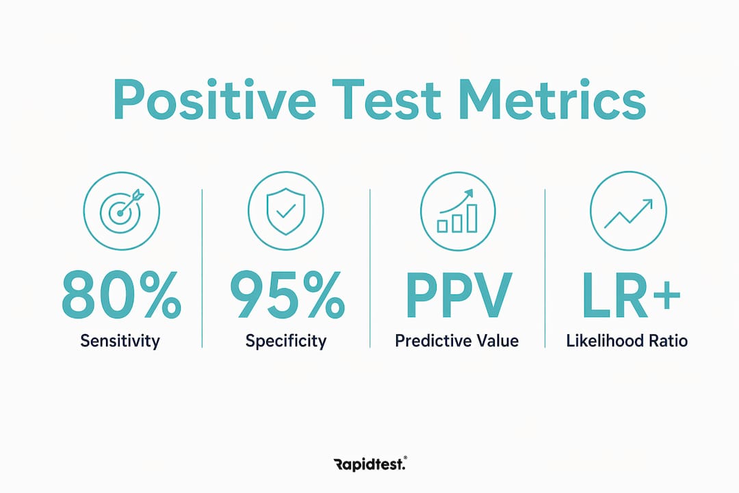 Infographic showing key metrics of positive health test results