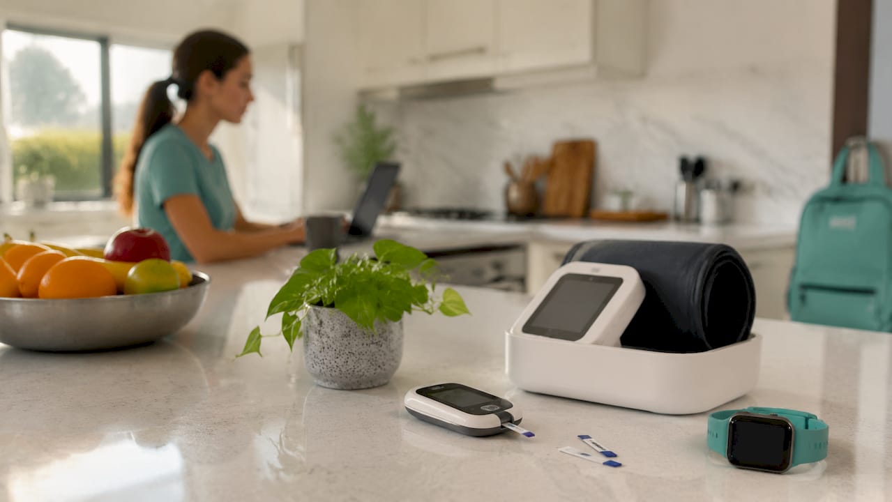 Home desk with health monitoring devices