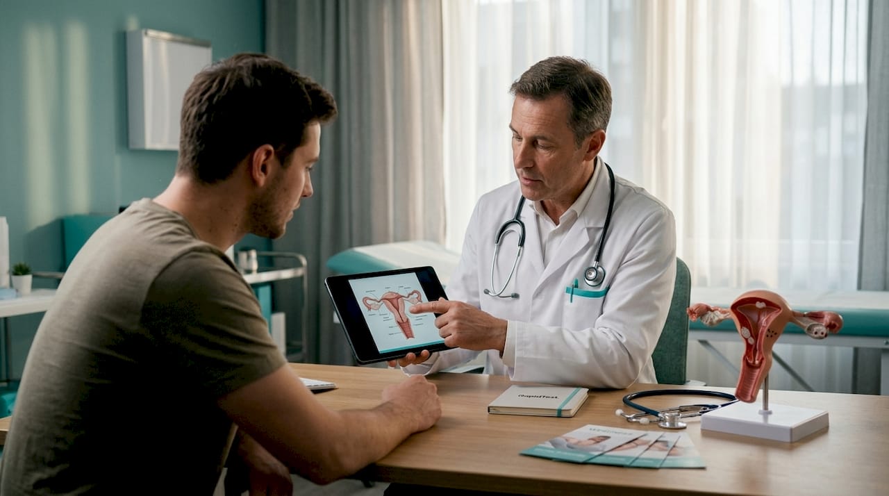 Doctor educating patient about STI symptoms