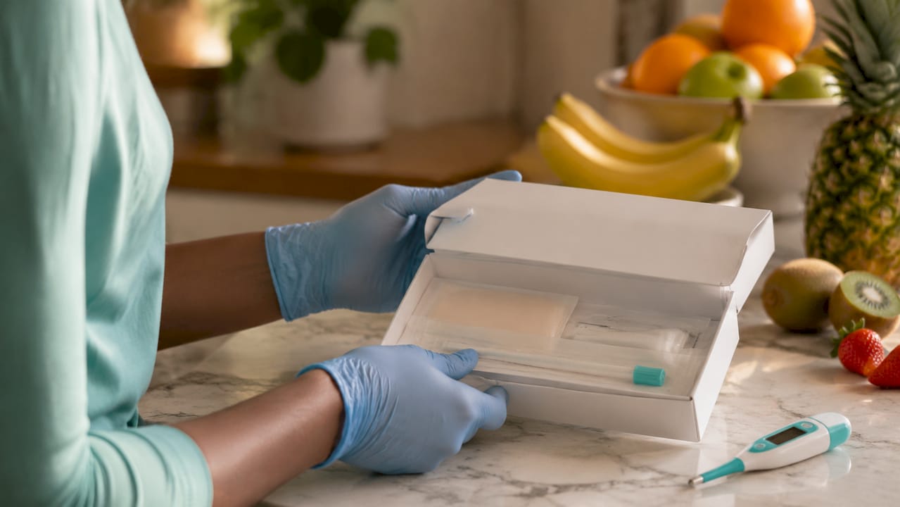 Healthcare professional holding HPV self-collection kit
