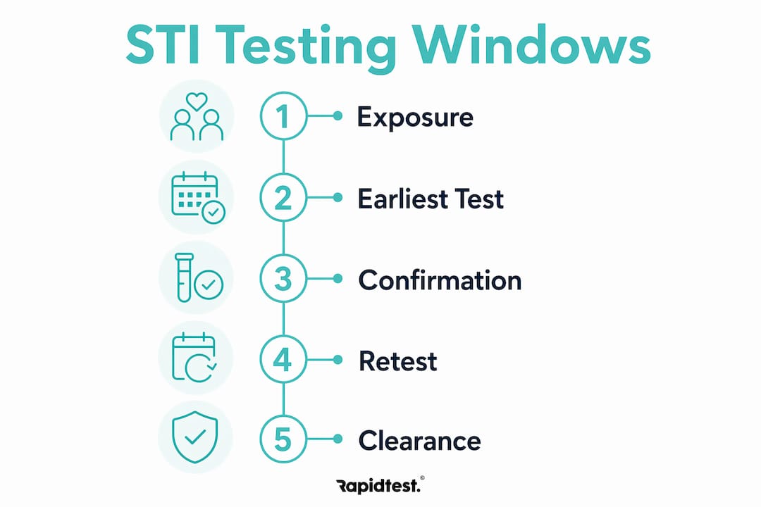 Infographic illustrating STI testing timeline steps