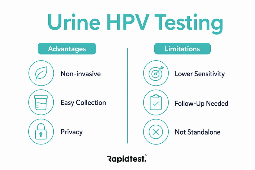 Infographic comparing urine HPV test advantages and limitations