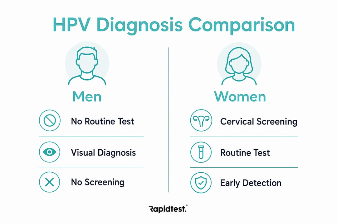 Infographic comparing HPV diagnosis in men and women